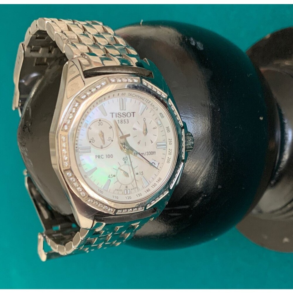 TISSOT PRC100 DIAMOND BEZEL CHRONOGRAPH STEEL LADIES WATCH